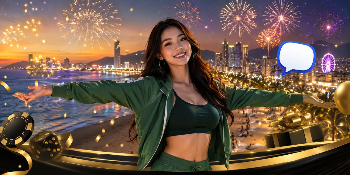 Cảnh giải trí casino tại bãi biển Đà Nẵng vào buổi tối rực rỡ ánh đèn