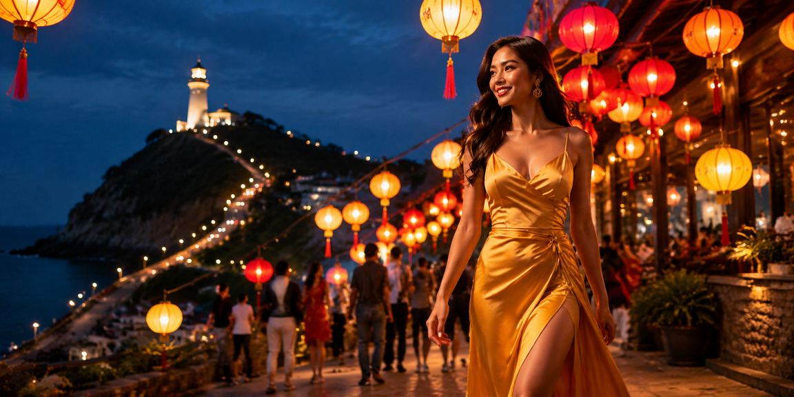 Chợ đêm và khu giải trí sôi động tại Vũng Tàu về đêm với đèn neon rực rỡ